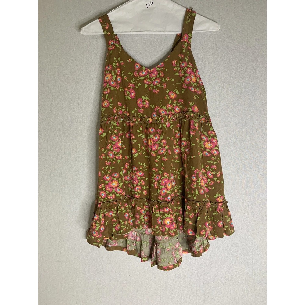 Matilda Jane Tank Top Women S Brown Babydoll Floral Ruffle Tiered Boho Tunic NWT